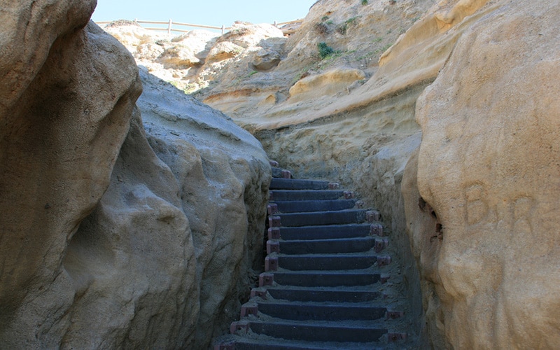 Stairs leading up from the beach at Torrey Pines State Reserve, by slworking, Flickr Creative Commons Photo